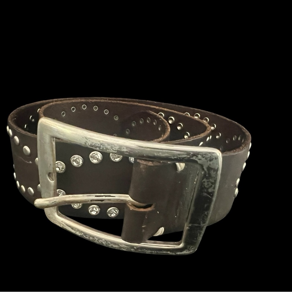 Anthropologie belt grommeted silver leather rhinestones western silver brass - Picture 2 of 15
